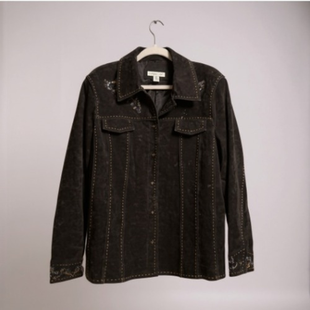 Coldwater Creek Brown Suede Beaded Embroidered Western Style Jacket‎ Women's 2X